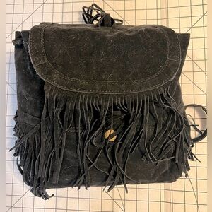 NWOT Large faux suede fringed purse backpack